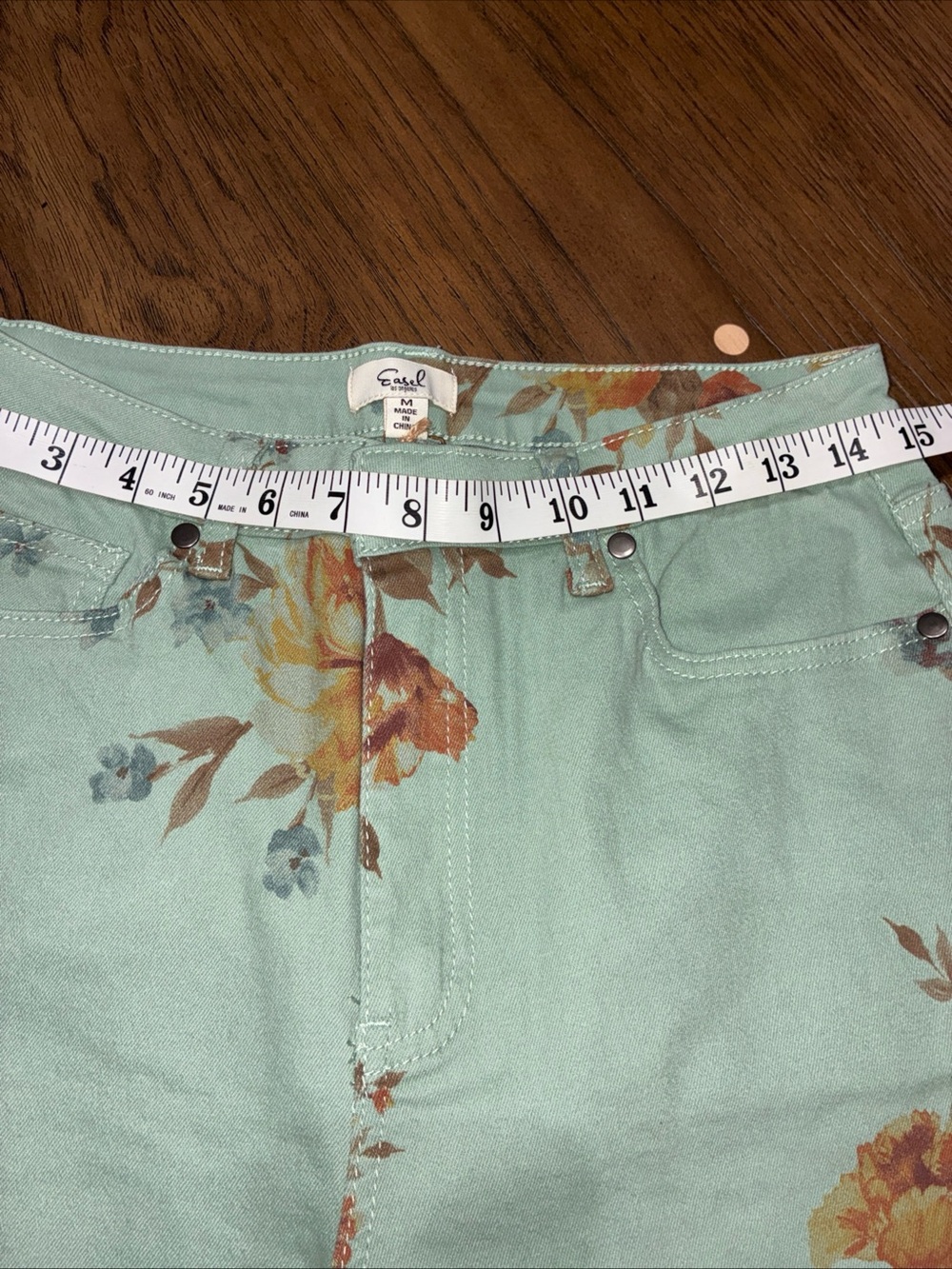 Floral Wide Leg Jeans in Mint with Brown Rose Print - Picture 6 of 9